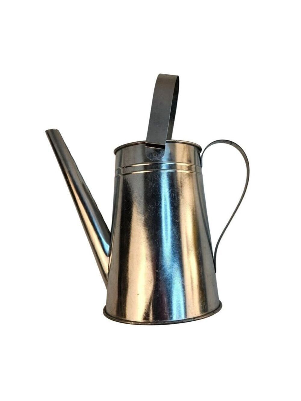 Silver Tin Watering Can With Long Spout & Movable Handle Wall Vase Country Gard